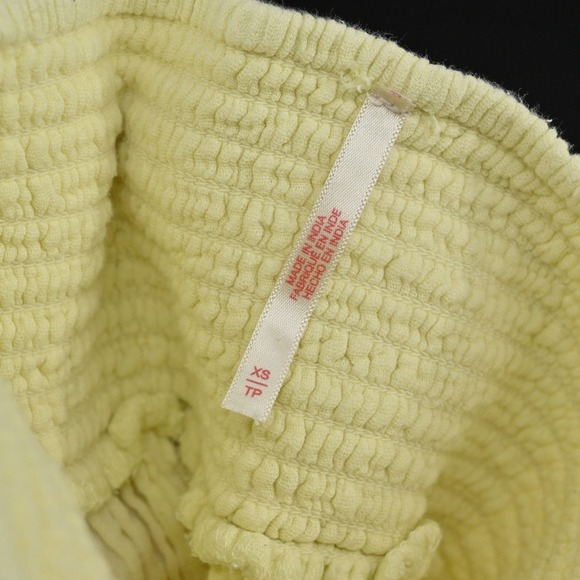 Free People Walk On Fire Pants Size XS Pull On Endless Summer Lime Glo Smocked - Picture 6 of 13